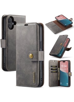 Wallet Case for iPhone 16 6.1", Genuine Leather Removable Folio Magnetic Wireless Charging RFID Blocking Card Holder Kickstand Shockproof Cover Compatible with iPhone 16