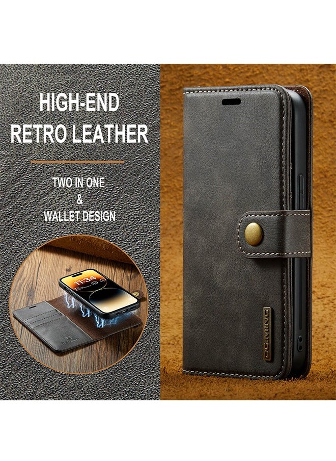 DGMING - Wallet Case for iPhone 16 6.1", Genuine Leather Removable Folio Magnetic Wireless Charging RFID Blocking Card Holder Kickstand Shockproof Cover Compatible with iPhone 16 - Image 1