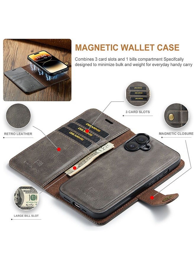 DGMING - Wallet Case for iPhone 16 6.1", Genuine Leather Removable Folio Magnetic Wireless Charging RFID Blocking Card Holder Kickstand Shockproof Cover Compatible with iPhone 16 - Image 1
