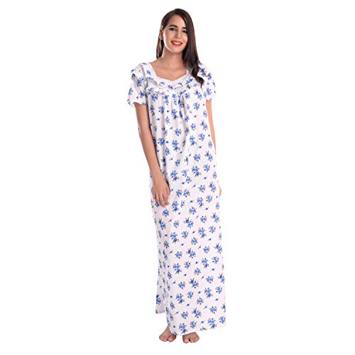 CIERGE Women's Cotton Tiger Ankle Length Leaf Lace Frilled Sleeveless Nighty Pack of 3 (Blue, Free Size) - Image 5