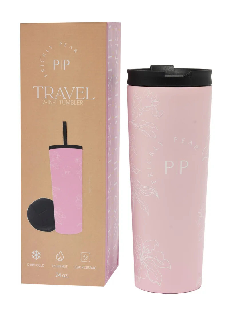 Prickly Pear Pink Floral Travel 24 Oz 2 in 1 Stainless Steel Tumbler