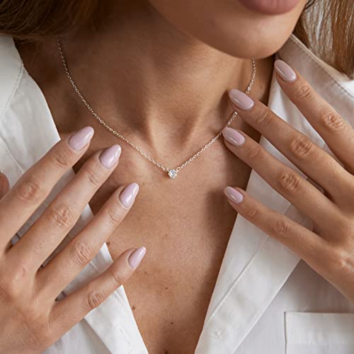 MIDEEO Silver CZ Diamond Necklace for Women Dainty Cubic Zirconia Solitaire Pendant Necklace Silver Plated Tiny CZ Simulated Diamond Necklaces Delicate Minimalist Jewelry Gifts - Image 2