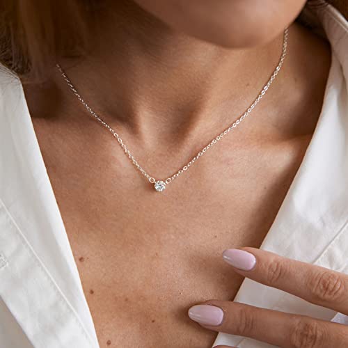 MIDEEO Silver CZ Diamond Necklace for Women Dainty Cubic Zirconia Solitaire Pendant Necklace Silver Plated Tiny CZ Simulated Diamond Necklaces Delicate Minimalist Jewelry Gifts - Image 3