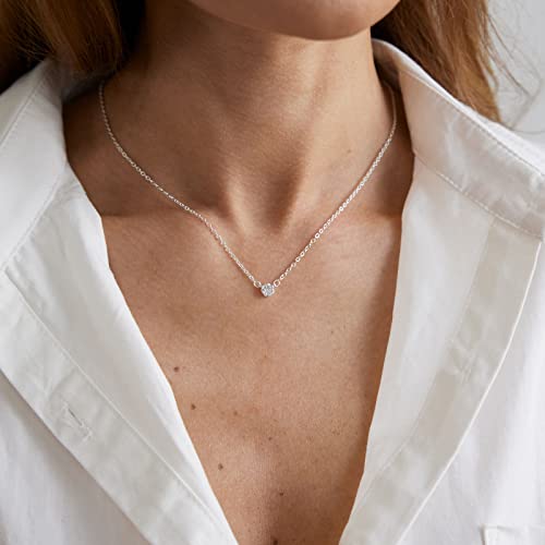 MIDEEO Silver CZ Diamond Necklace for Women Dainty Cubic Zirconia Solitaire Pendant Necklace Silver Plated Tiny CZ Simulated Diamond Necklaces Delicate Minimalist Jewelry Gifts - Image 4