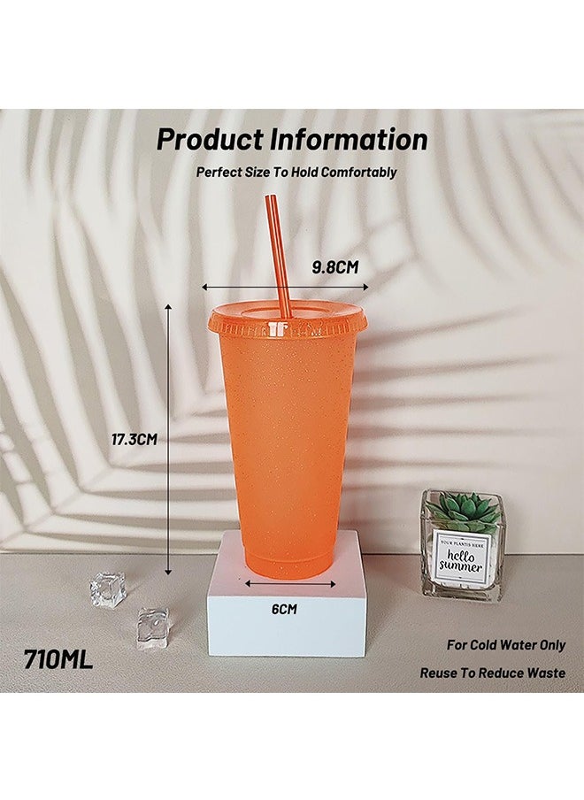 Garlo - 10 Pcs Cold Cups with Lid & Straw, 24oz Reusable Plastic Cups Colourful Glitter Cups, Party Tumbler Cup Cold Cups Set Travel Cups for Cold Drinks Iced Coffee Cups for Parties - Image 1