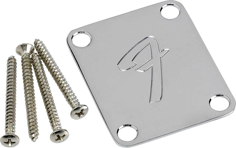 Fender Vintage-Style '70s Neck Plate - 4-Bolt with Engraved F-Logo in Chrome - Image 2