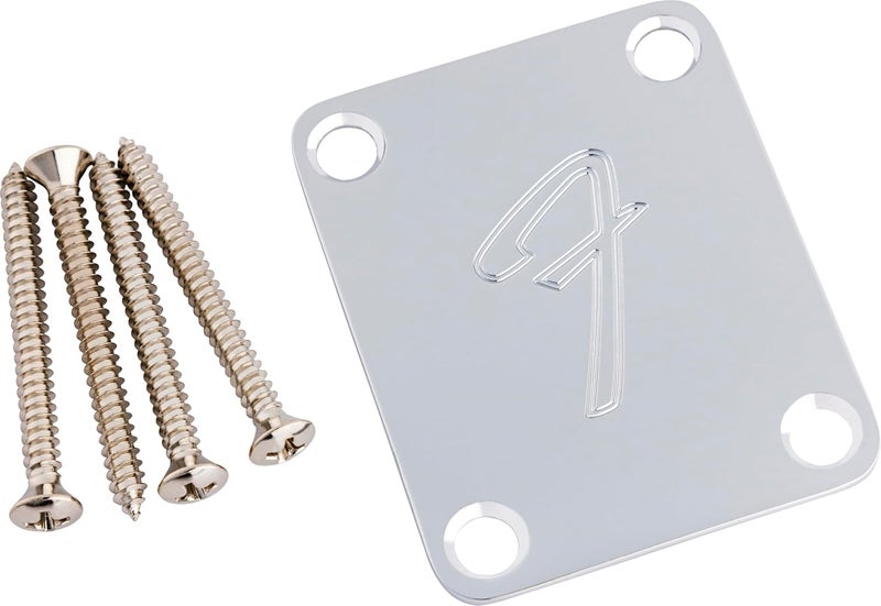 Fender Vintage-Style '70s Neck Plate - 4-Bolt with Engraved F-Logo in Chrome - Image 1
