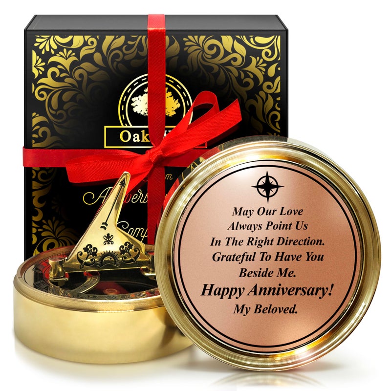 OakiWay OakiWay Anniversary Sundial Compass Gift for Him or Her  Unique Gift Ideas for Husband or Wife Men Wedding Anniversary 50th 40th 25th 20th Year Celebration Gift Card Included 