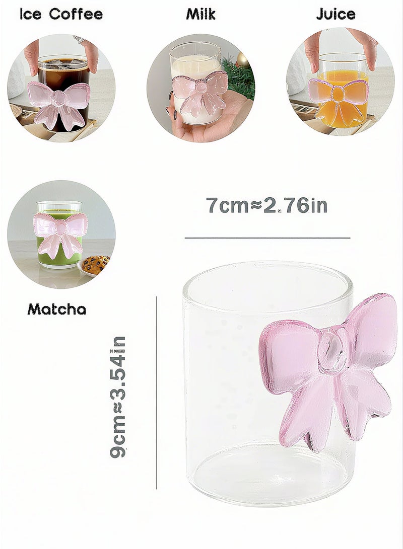 YOLOLAND Matcha Cup Clear Glass Cup with Adorable Pink Bow 300ml Transparent Coffee Mug for Milk ,Matcha, Juice,Iced Coffee,Water - Image 1