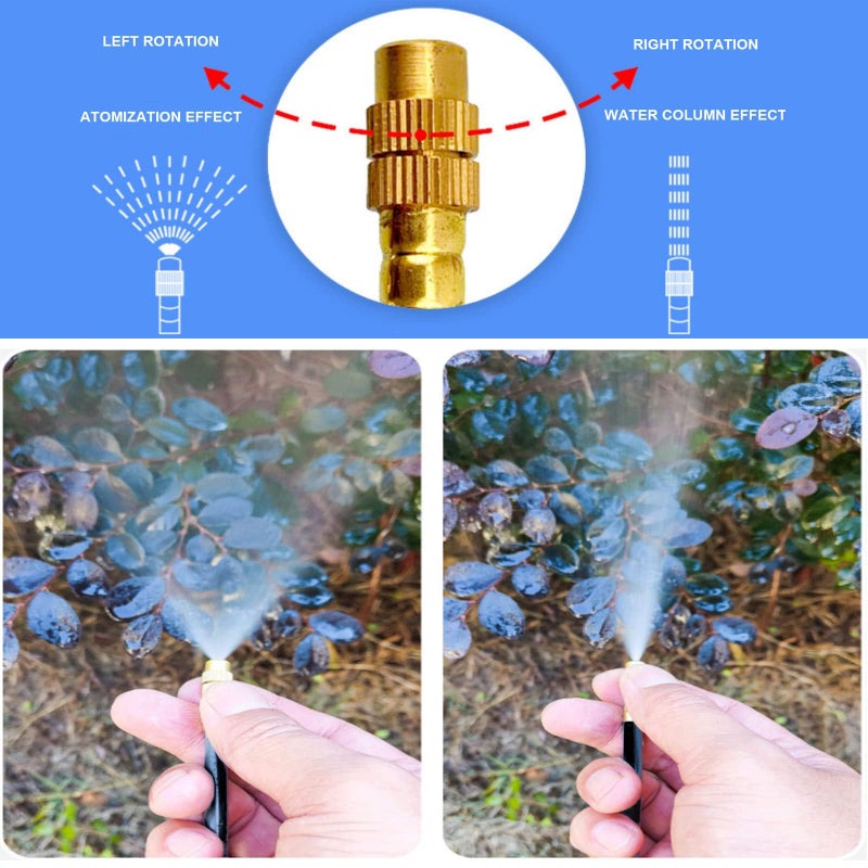 MOCOBER New drip Irrigation kit, Automatic Garden Watering System, Quick Connector and 360-degree Bending Dropper atomizing Copper Nozzle, Garden Plant Lawn Courtyard Watering System. (100FT) - Image 5