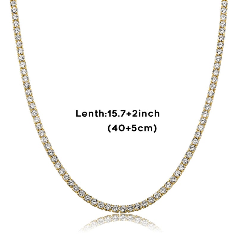 REHANDLE Gold Tennis Necklaces for Women Dainty Diamond Necklace Cubic Zirconia 4MM Gold Tennis Necklace for Women 14K Gold Plated Necklace Iced Out Chain Bling Chain15.7+2 Inch - Image 5