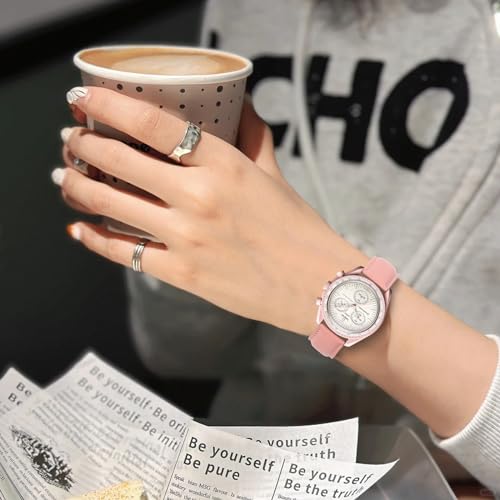 TStrap Leather Watch Bands for Moonswatch - Pink Watch Strap Compatible with Omega x Swatch Moonwatch - 20mm Quick Release Watch Band Replacement for Moonswatch Speedmaster - Image 5