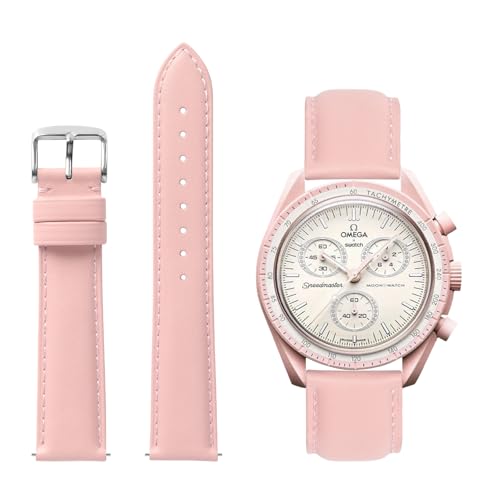 TStrap Leather Watch Bands for Moonswatch - Pink Watch Strap Compatible with Omega x Swatch Moonwatch - 20mm Quick Release Watch Band Replacement for Moonswatch Speedmaster - Image 1