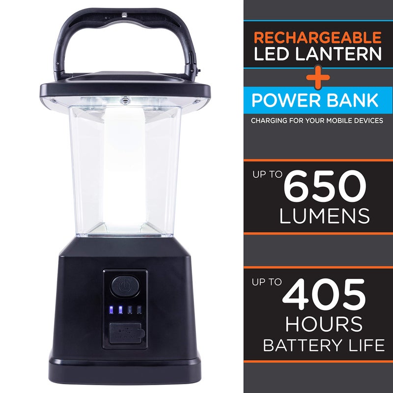 Enbrighten LED Rechargeable Lantern, 11â€, USB Power Bank, 4400mAh, 650 Lumens, Dimmable, 405 Hours of Run Time, Ideal for Camping, Outdoor, Emergency Weather, Storms, Black, 43934 - Image 2