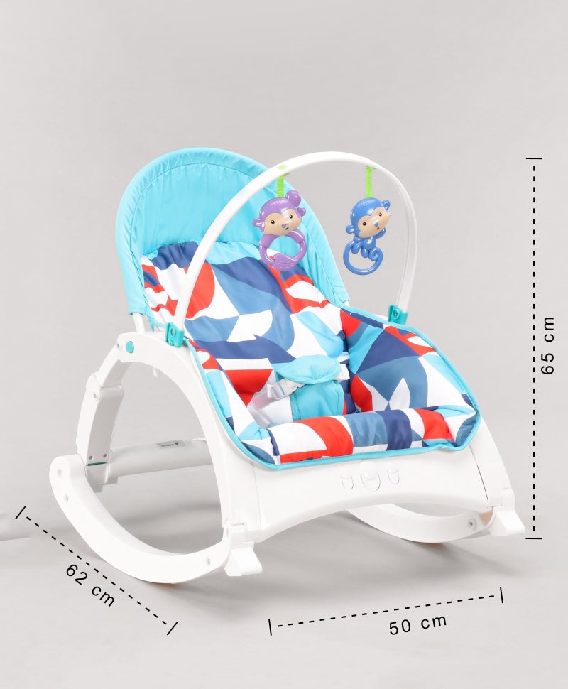 PlayNation Play Nation Portable Baby Rocker With Music, 2-in-1 Design, Adjustable Reclining Seat, Removable Feeding Tray, 0 Month+, 65 x 50 x 62 cm - Blue - Image 3