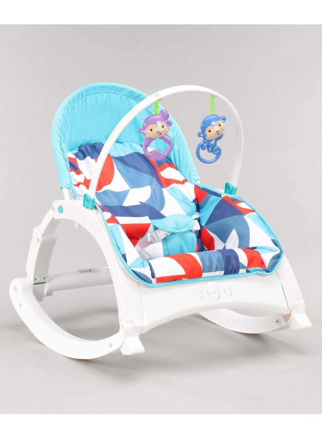 PlayNation Play Nation Portable Baby Rocker With Music, 2-in-1 Design, Adjustable Reclining Seat, Removable Feeding Tray, 0 Month+, 65 x 50 x 62 cm - Blue - Image 1