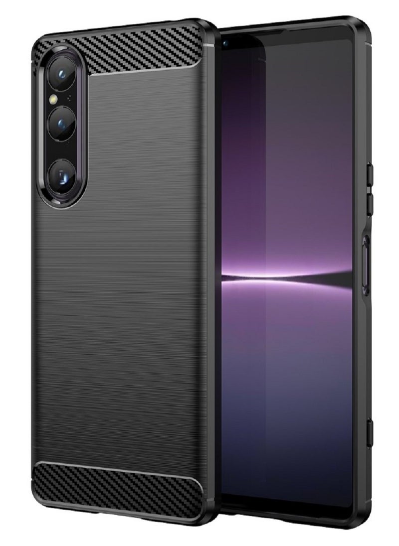 Generic Cover Sony Xperia 1 V , - Protection Brushed Carbon Fiber Cover Shockproof - Anti-Scratch Case Slip-Resistant - Black  - Image 1