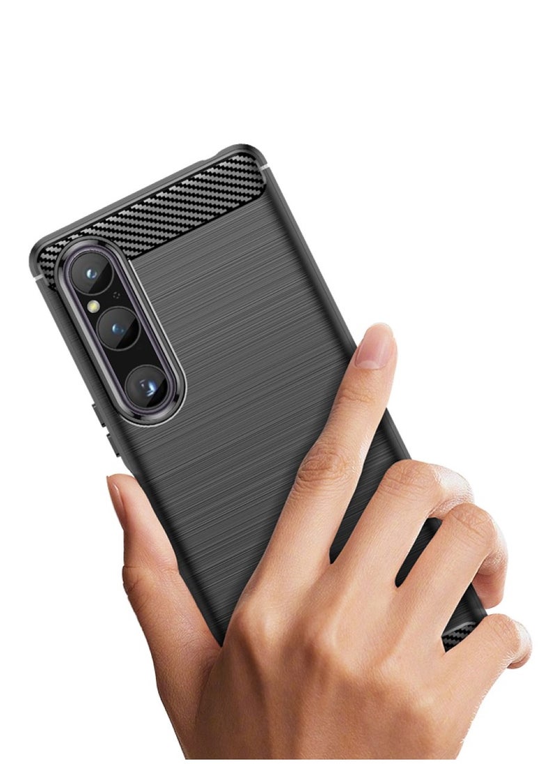 Generic Cover Sony Xperia 1 V , - Protection Brushed Carbon Fiber Cover Shockproof - Anti-Scratch Case Slip-Resistant - Black  - Image 2