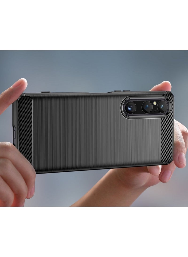 Generic Cover Sony Xperia 1 V , - Protection Brushed Carbon Fiber Cover Shockproof - Anti-Scratch Case Slip-Resistant - Black  - Image 4