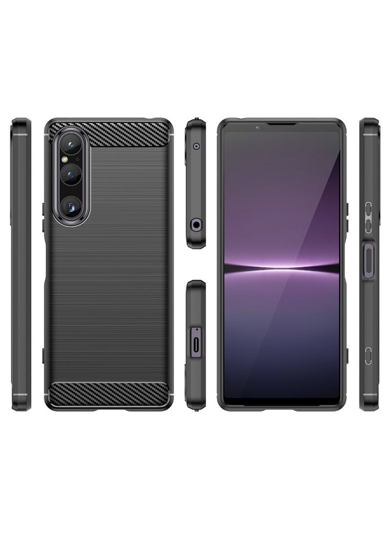 Generic Cover Sony Xperia 1 V , - Protection Brushed Carbon Fiber Cover Shockproof - Anti-Scratch Case Slip-Resistant - Black  - Image 3