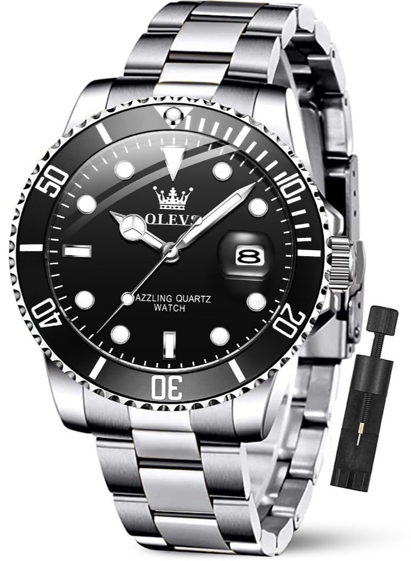 أوليفز ساعات يد OLEVS كلاسيكية ذات وجه كبير، ساعات عمل رجالية رسمية مع ساعة يد مضيئة للرجال من الفولاذ المقاوم للصدأ - Image 1