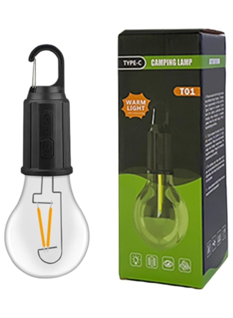 Generic New Outdoor Camping Hanging Type-C Charging Retro Bulb Light Outdoor Hanging Tent Light Bulb With Clamp Hook 3PCS LED Tent Lamp  - Image 1