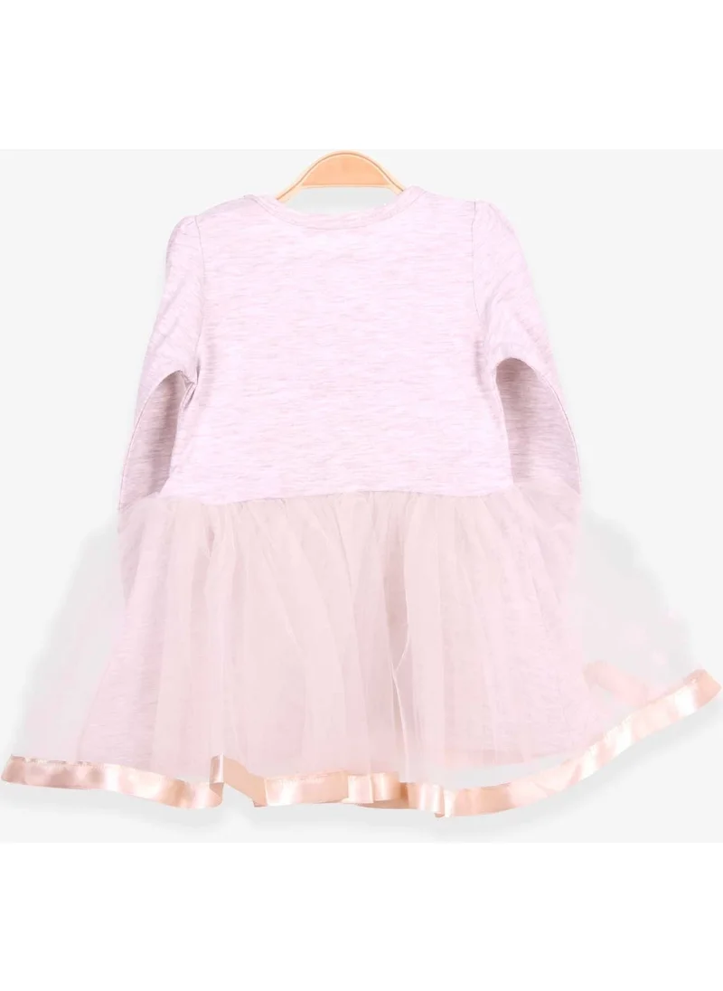 بريز Girl Child Long Sleeve Dress Cat Embroidered Sequin Beige Melange (1.5-5 Years)