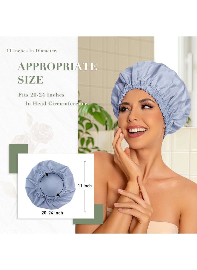 Edoneery - Reusable Shower Cap for Women, Large Waterproof Shower Essentials Bonnet Washable Elastic Band Bath Hair Wrap Hat for Long Hair, Braids(Gray) - Image 1