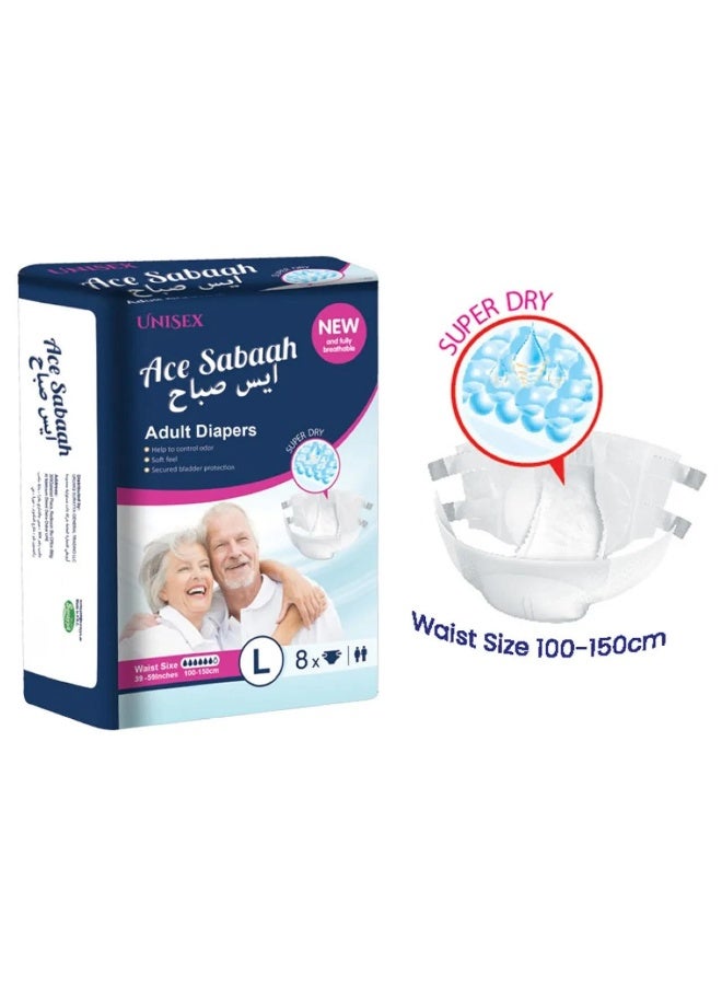 Ace Sabaah Disposable Adult Diaper Size Large 8 Pcs Pack - Image 2