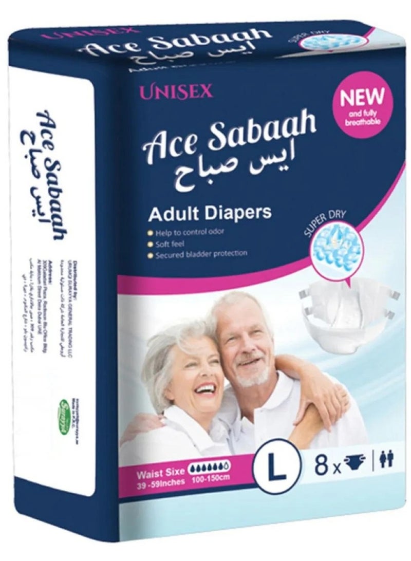 Ace Sabaah Disposable Adult Diaper Size Large 8 Pcs Pack - Image 1