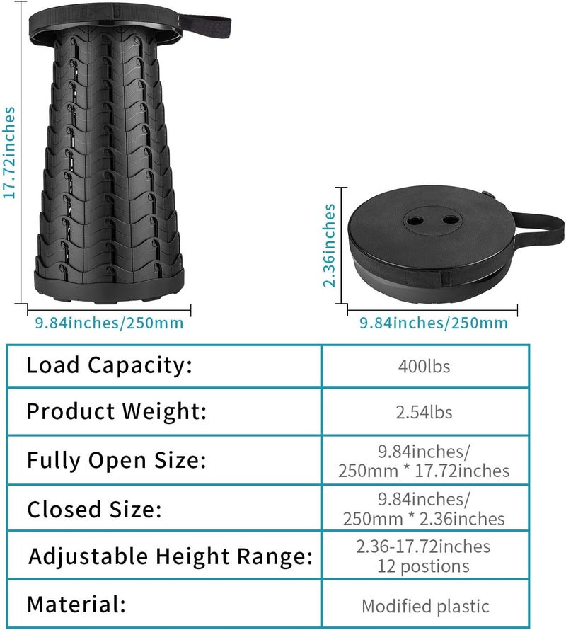 Boreeman 2-Pack Collapsible Stool, Load Capacity 400lbs, Lightweight Yet Sturdy, Upgraded Portable Stool for Camping Fishing Hiking BBQ - Image 2