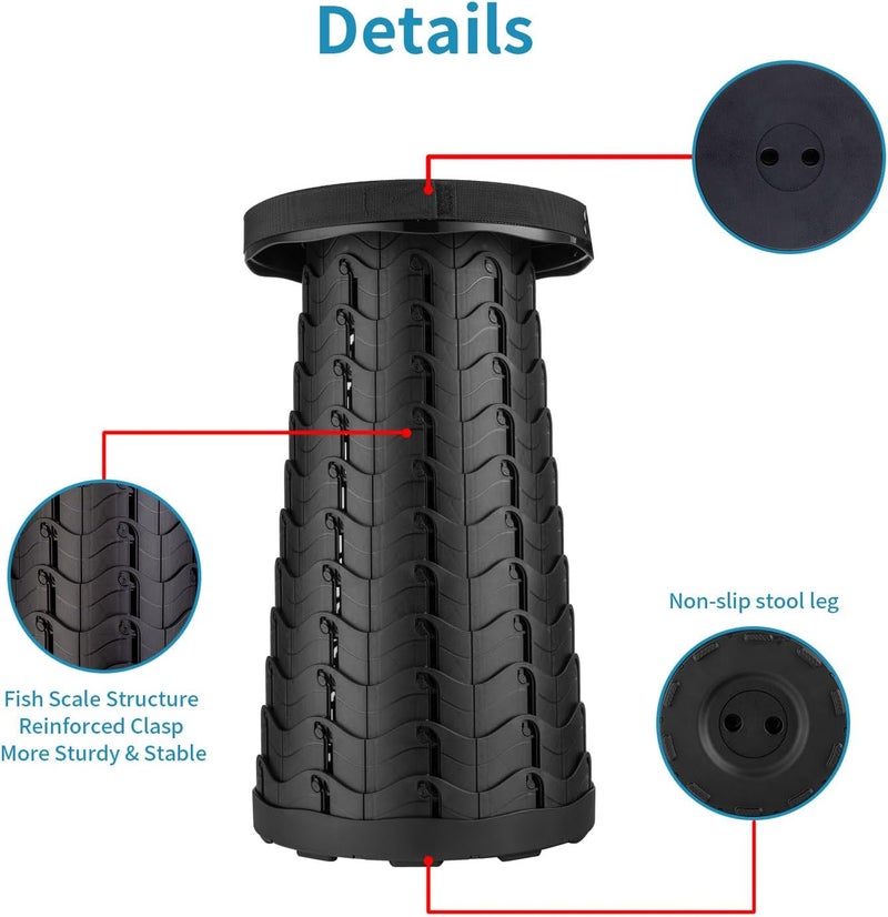 Boreeman 2-Pack Collapsible Stool, Load Capacity 400lbs, Lightweight Yet Sturdy, Upgraded Portable Stool for Camping Fishing Hiking BBQ - Image 5