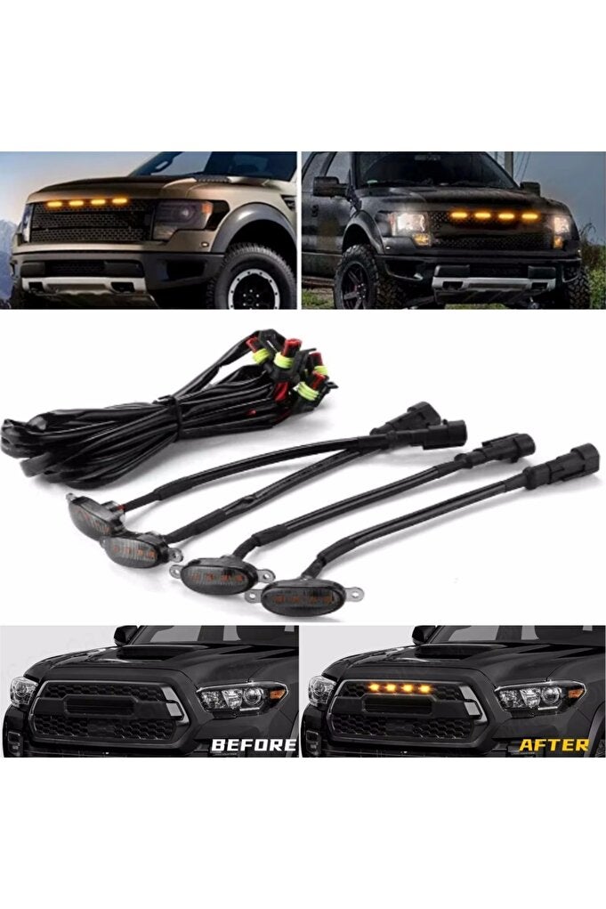 rayihni 4PC Smoked Amber Universal Car Front LED Grille Light Smoked Amber White 12LED Grill Light Eagle Eye - Image 3