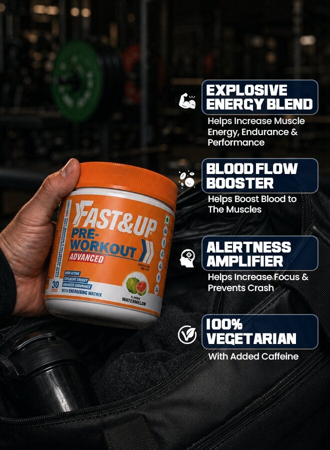 FAST&UP مكمل ما قبل التمرين - 200 ملغ كافيين، أرجينين، تورين، 30 حصة، نكهة بطيخ - Image 2