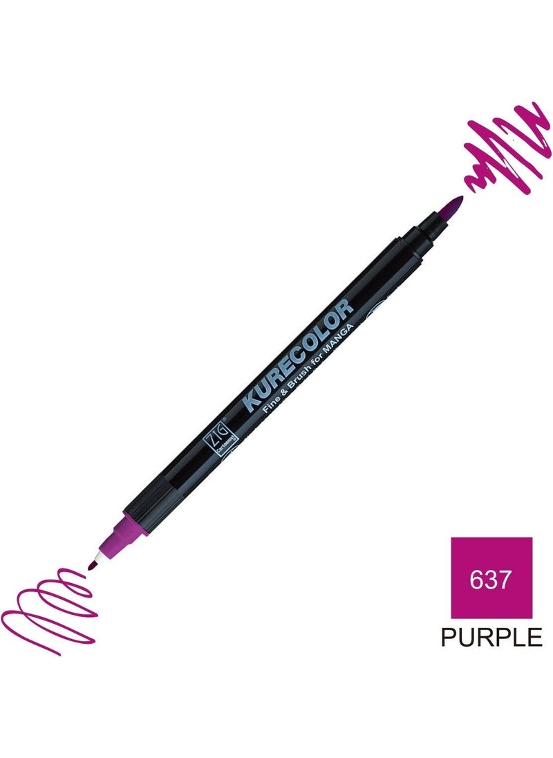 Zig Kurecolor Mangaka Fine&brush Double-Sided Pen CNKC-2200 No 637 Purple  - Image 5