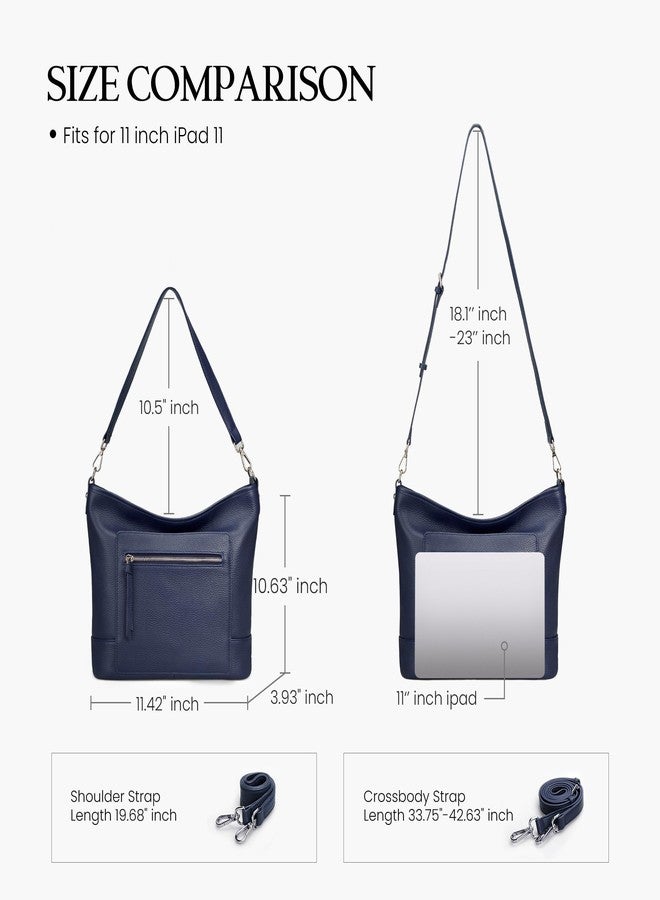 befen Genuine Leather Crossbody Purses for Women Trendy, Hobo Crossbody Bags for Women with 2 Shoulder Straps, Ladies Medium Shoulder Handbags 2026 - Navy Blue - Image 3
