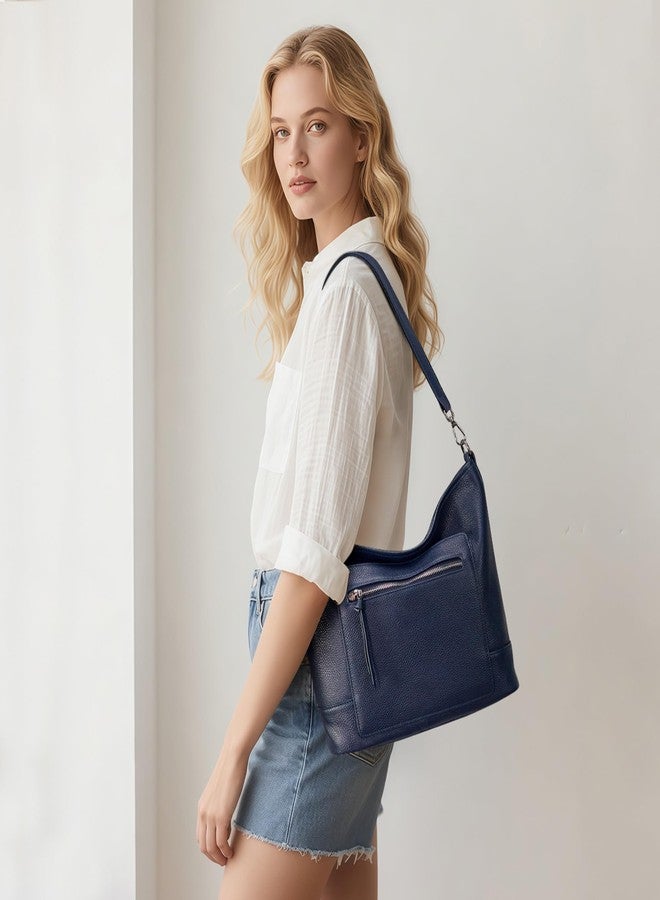 befen Genuine Leather Crossbody Purses for Women Trendy, Hobo Crossbody Bags for Women with 2 Shoulder Straps, Ladies Medium Shoulder Handbags 2026 - Navy Blue - Image 2