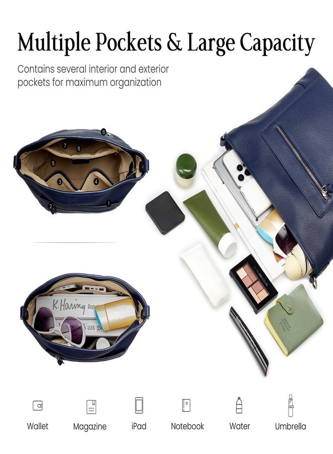 befen Genuine Leather Crossbody Purses for Women Trendy, Hobo Crossbody Bags for Women with 2 Shoulder Straps, Ladies Medium Shoulder Handbags 2026 - Navy Blue - Image 4