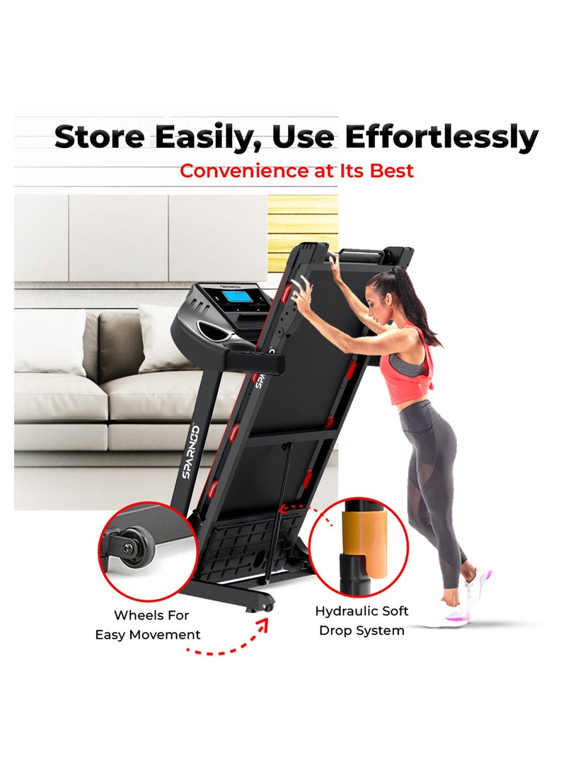 Sparnod Fitness - Sparnod Fitness STH-3600: 4 HP Peak DC Motor, 16 Km/H Treadmill, Advanced Console with 12 Pre-set Programs, Comprehensive Massager, Supports 110 Kg User Weight, Hydraulic Foldable, Inbuilt Speakers - Image 1