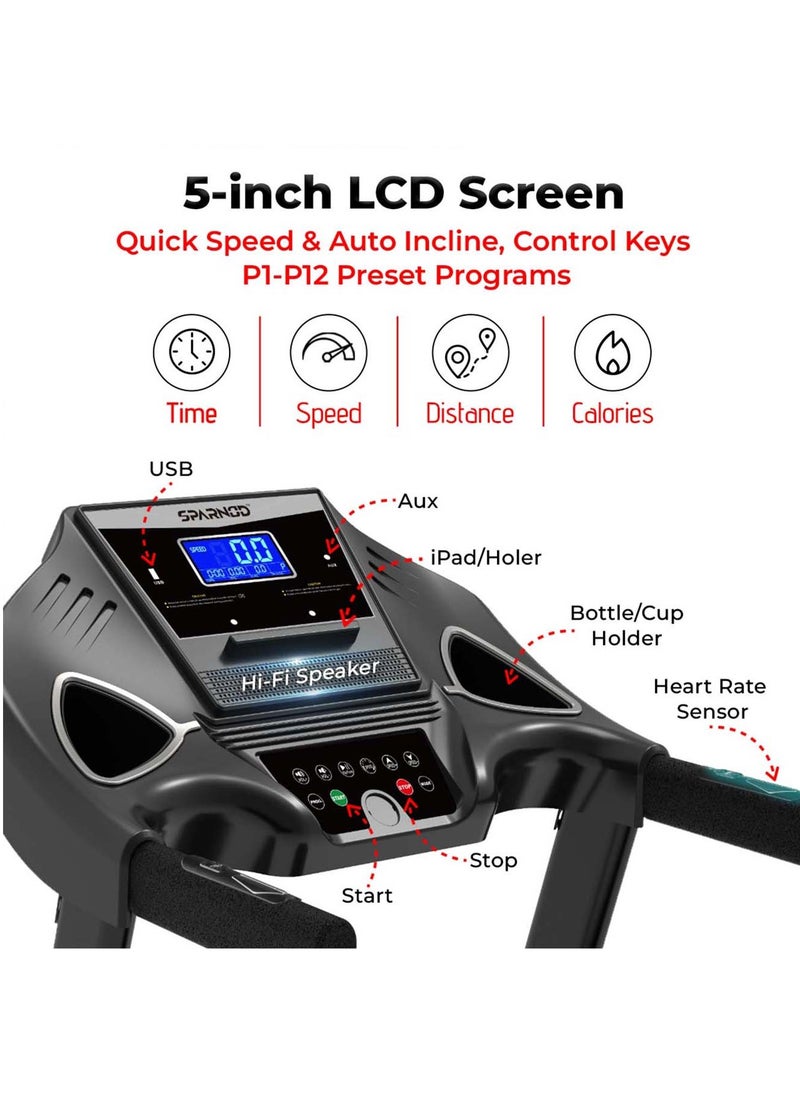 Sparnod Fitness - Sparnod Fitness STH-3600: 4 HP Peak DC Motor, 16 Km/H Treadmill, Advanced Console with 12 Pre-set Programs, Comprehensive Massager, Supports 110 Kg User Weight, Hydraulic Foldable, Inbuilt Speakers - Image 1