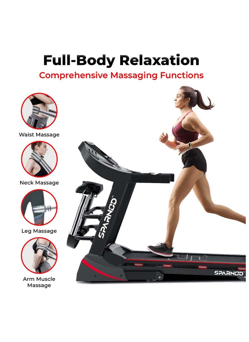 Sparnod Fitness - Sparnod Fitness STH-3600: 4 HP Peak DC Motor, 16 Km/H Treadmill, Advanced Console with 12 Pre-set Programs, Comprehensive Massager, Supports 110 Kg User Weight, Hydraulic Foldable, Inbuilt Speakers - Image 1