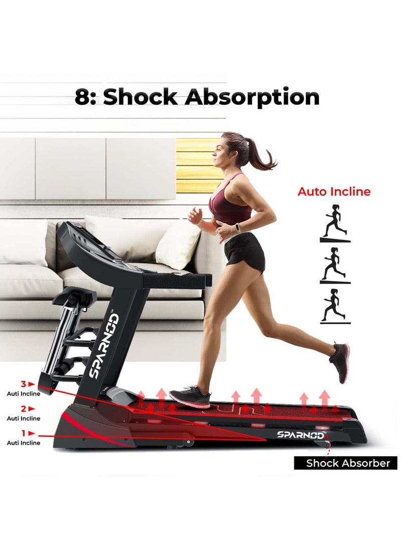 Sparnod Fitness - Sparnod Fitness STH-3600: 4 HP Peak DC Motor, 16 Km/H Treadmill, Advanced Console with 12 Pre-set Programs, Comprehensive Massager, Supports 110 Kg User Weight, Hydraulic Foldable, Inbuilt Speakers - Image 1