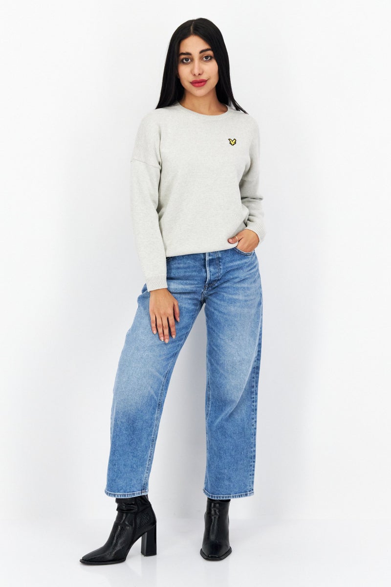 Lyle & Scott Women Crew Neck Long Sleeve Brand Logo Sweater, Light Grey - Image 2