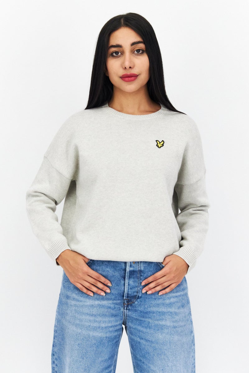 Lyle & Scott Women Crew Neck Long Sleeve Brand Logo Sweater, Light Grey - Image 1