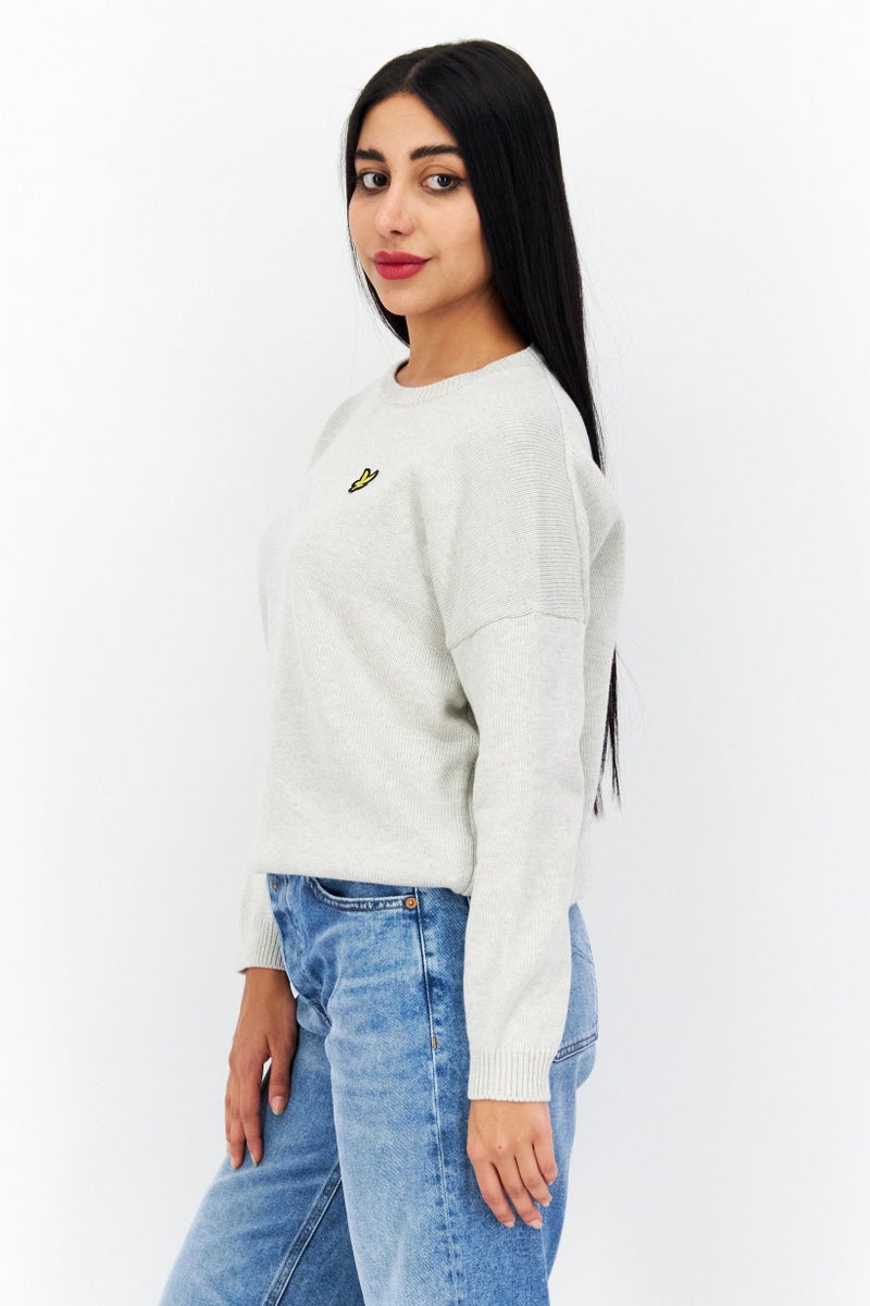 Lyle & Scott Women Crew Neck Long Sleeve Brand Logo Sweater, Light Grey - Image 3