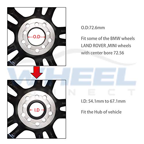 WHEEL CONNECT Hub Centric Rings,72.6 to 67.1, Aluminium Alloy Hubrings,67.1 to 72.56, Set of 4,O.D:72.6-I.D:67.1mm. A - Image 2