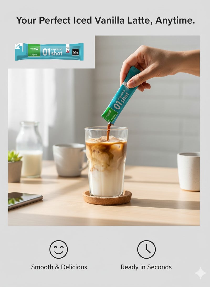 Iced Espresso أكياس إسبريسو مثلج – فانيليا ناعمة – قهوة 100% أرابيكا – جاهزة للشرب – 40 مل - Image 2
