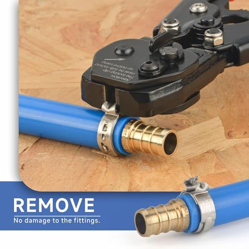 iCrimp Ratchet PEX Cinch Tool with Removing Function for 3/8-in, 1/2-in, 3/4-in, 1-in Stainless Steel Clamp, PEX Crimper with 20PCS 1/2-in, 10PCS 3/4-in PEX Clamps and Pipe Cutter- All in One - Image 5