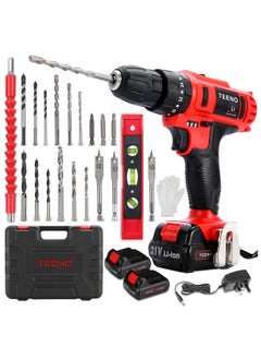 Cordless Drill, 21V Impact Cordless Drill Set, 18pcs Drill Bits with 2 xLithium Ion Batteries, 18+3 Torque Settings,10mm Chuck, 3 Variable Speed