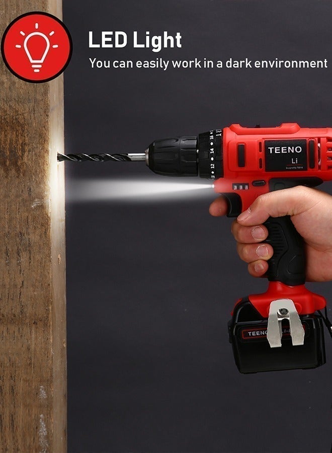TEENO Cordless Drill Set, battery drill machine, Impact Drill Driver 21V 1.5Ah Li-Ion with 2 Batteries, 25pcs Accessories, 10mm Chuck, Electric Drill Set with Variable Speed for Wood Drilling & Screwdriving/Fastening - Image 3